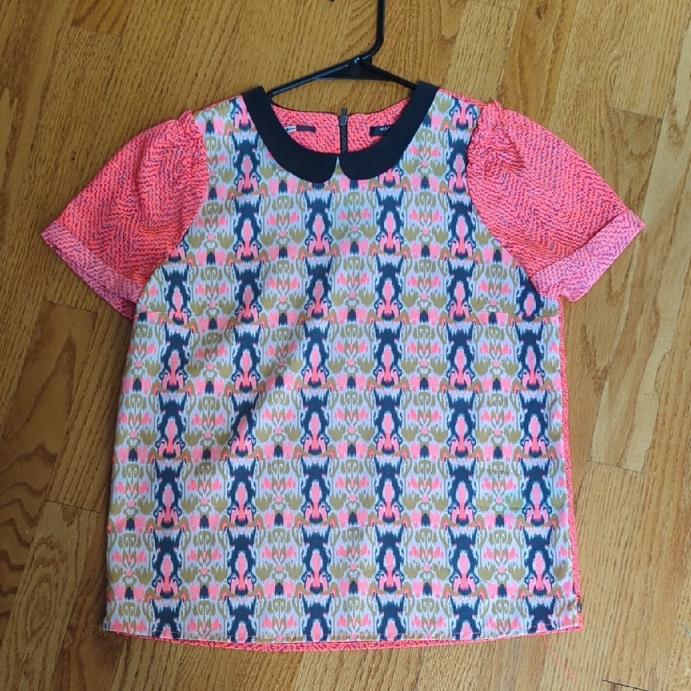 Scotch & Soda Bright Pink Peter Pan Collar Short Sleeved Top